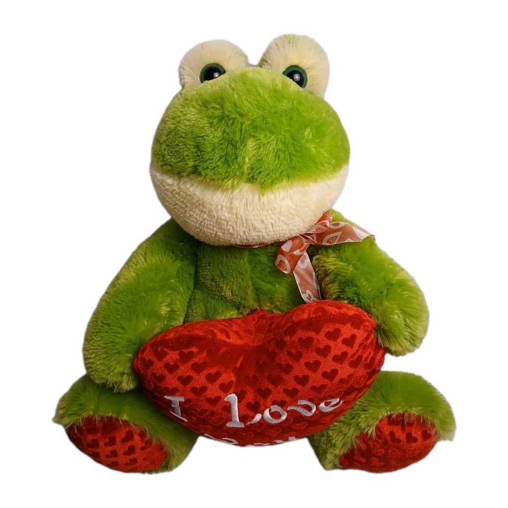 Love Plush Stuffed '16 Frog I Love You‎ Heart Green Extra Soft NWOT #Toy40
